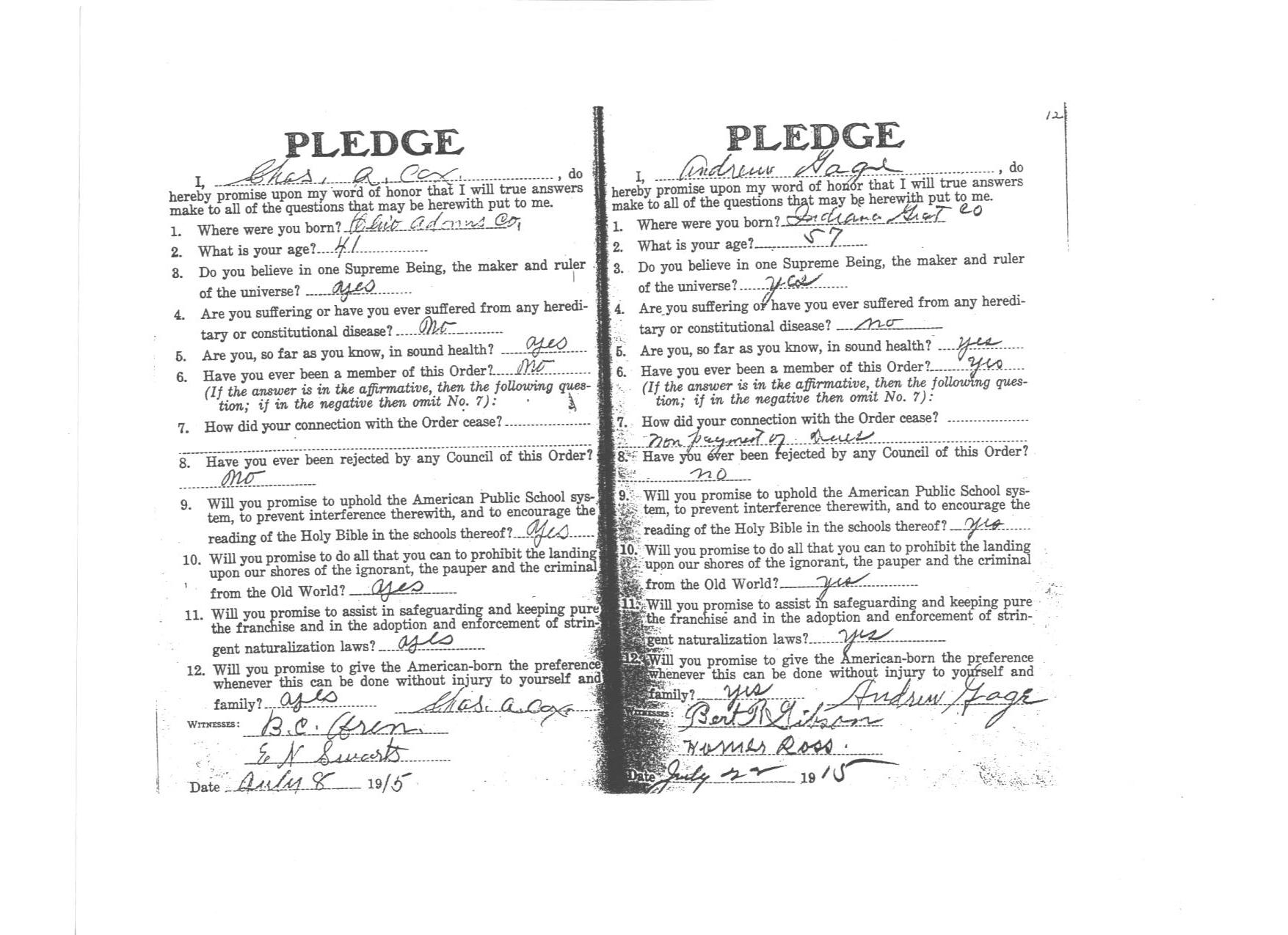 Oath for the Junior Order of American Mechanics