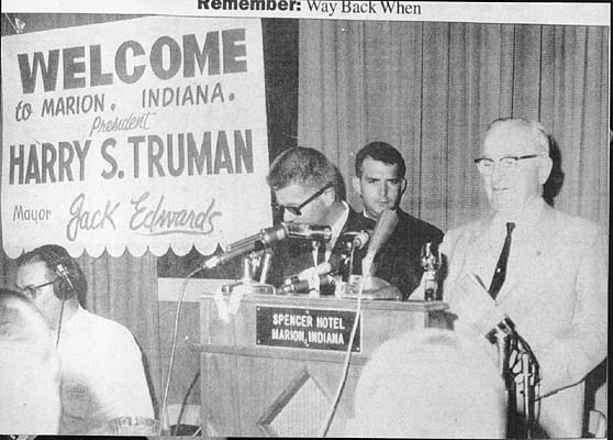 Harry S. Truman, at Spencer Hotel on Labor Day, 1960, left of Truman is William Terry Cartwright. Mr. Truman was campaigning for John F. Kennedy