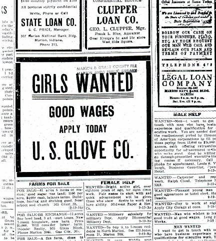 "Wanted." Marion Chronicle Tribune 19 Sept. 1919, sec. Business: 15.