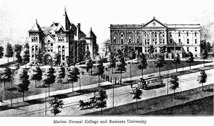 Teter Hall and the Administration Building on the Triangle.