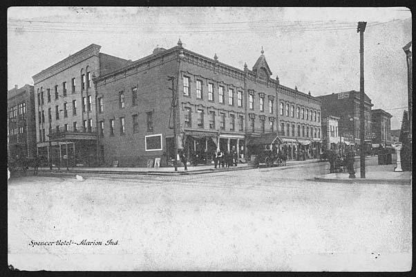 (ca. 1890s) Spencer Hotel, with covered side entrance from 4th St., main covered entrance on Adams St.