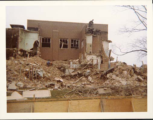 Demolition of the Marion High School on Nelson & 'A' St., Marion, IN, ca. 1977.