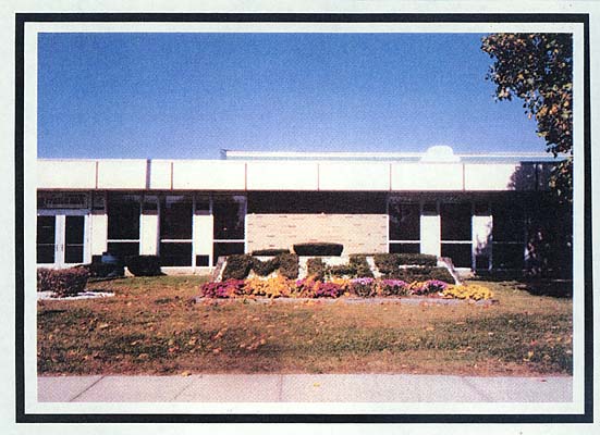 Front exterior view of Marion High School, Marion, IN on 26th St., 1968