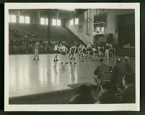 Interior shot of the Marion Memorial Coliseum during a basketball game, probably the Marion Giants, ca 1950